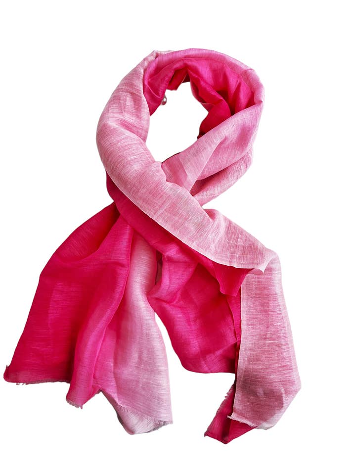 Bufanda de lino y algodón bicolor rosa - OTRACOSA - modelo 3091 para venta al por mayor de OTRACOSA