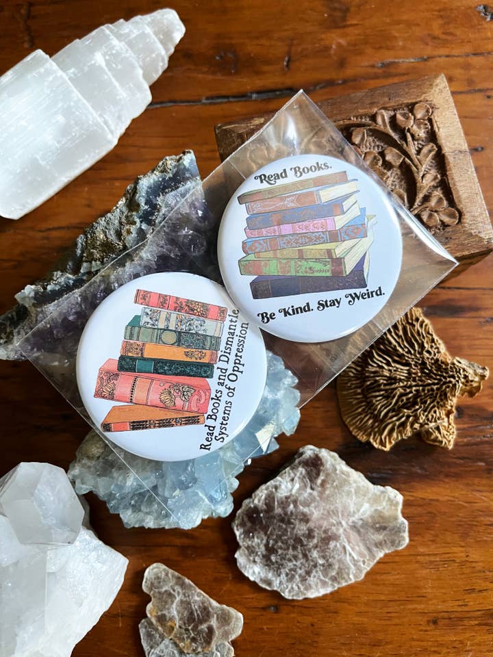 Book Lover Pinback Button Set for wholesale by Fabulously Feminist