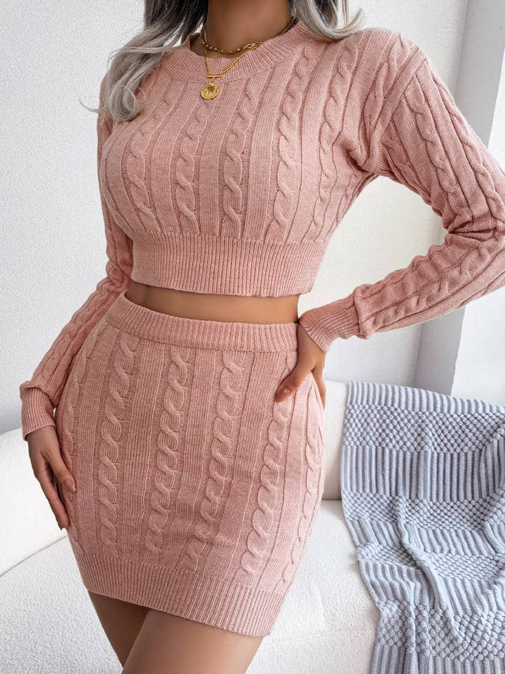 Lily Clothing - Vente Ensemble haut et jupe - Femme - CWSTB0173_ENSEMBLE SWEAT-SHIRT ET JUPE COURTS EN TRICOT TORSADÉ POUR FEMME9