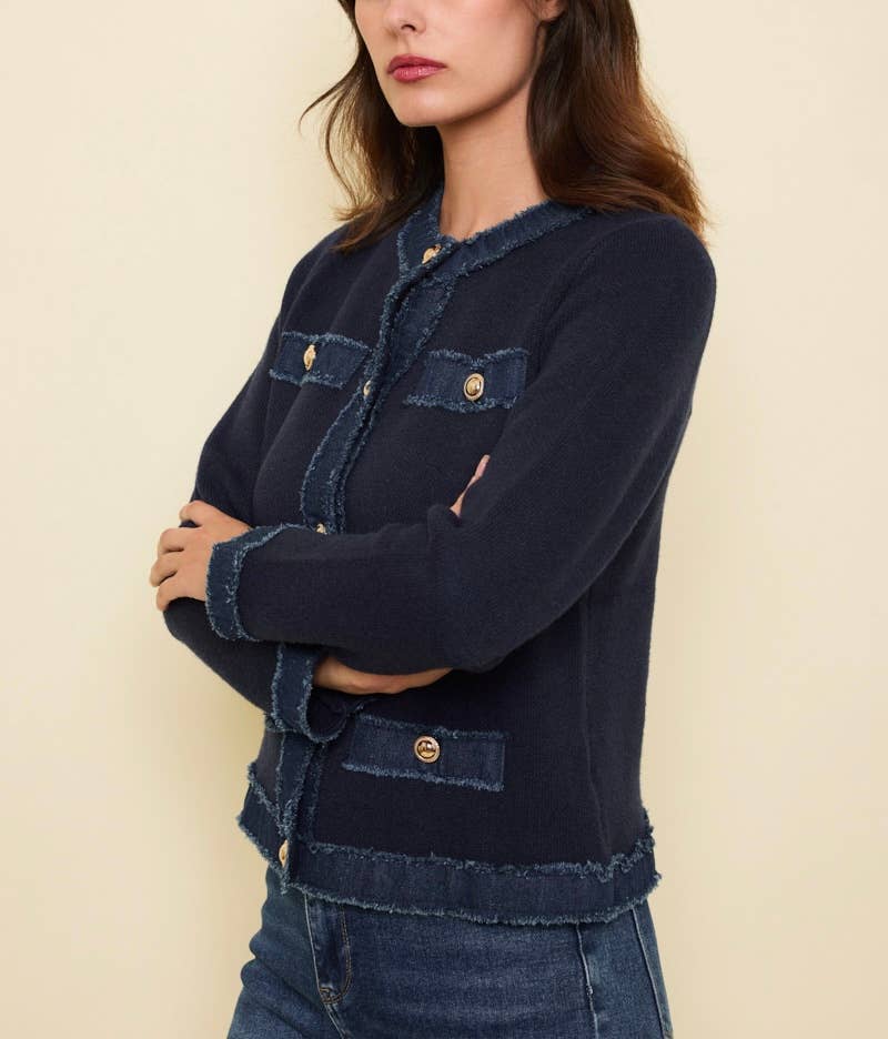 KY CREATION PARIS - Wholesale Cardigan - Women's - Knit vest with denim detail1