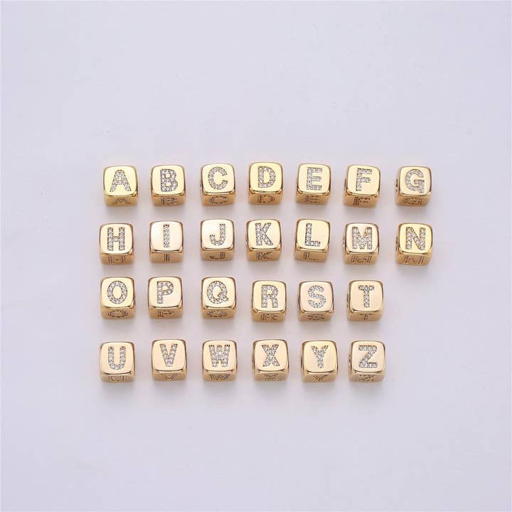 Aim Eternal - Wholesale Individual Charm/Pendant - 9x9mm Gold Initial Letter Beads, Alphabet Beads, Initial Beads, Alphabet Blocks Micro Pave Initial Block Charm for Bracelet Necklace Supply26