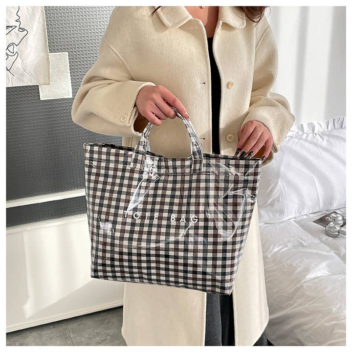 Rutigt PVC-väska med stor kapacitet för kvinnor axelväska för wholesale av NARWEY INC