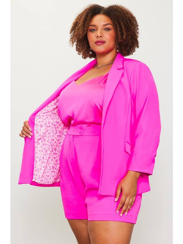 SKIES ARE BLUE - Wholesale Blazer - Women's - Plus Size Recycled Poly Shirred Sleeve Blazer
11