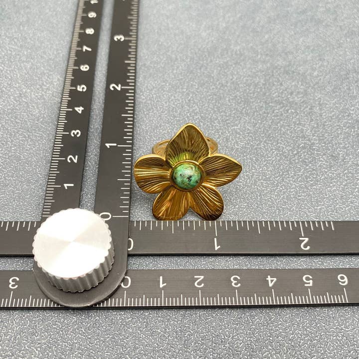 Mio Queena - Wholesale Cocktail/Statement Ring - African Turquoise 18K Gold Plated SS Flower Ring - FGS/CS