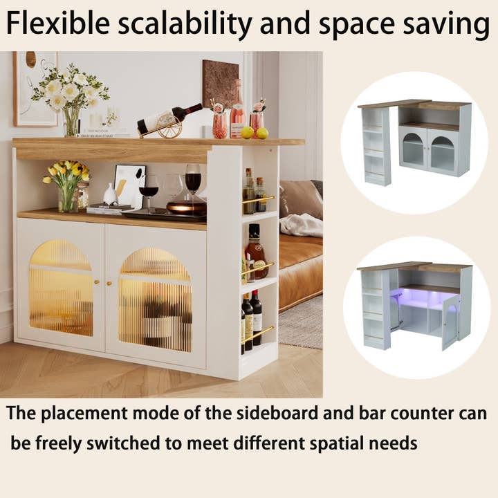 Urban Meuble - Wholesale Sideboard - Modern white rotating extendable bar table with storage and LED light strip THRUTELS WHITE15