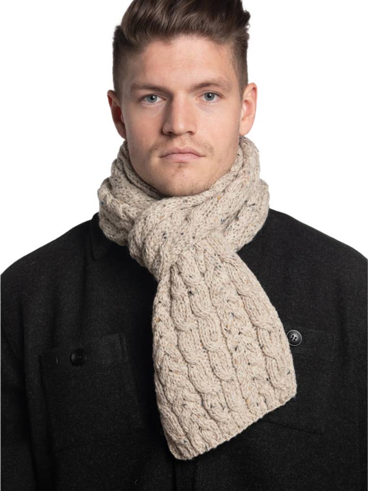 Made in Ireland Worsted Wool Scarf in Oatmeal for wholesale by Rue Saint-Patrick