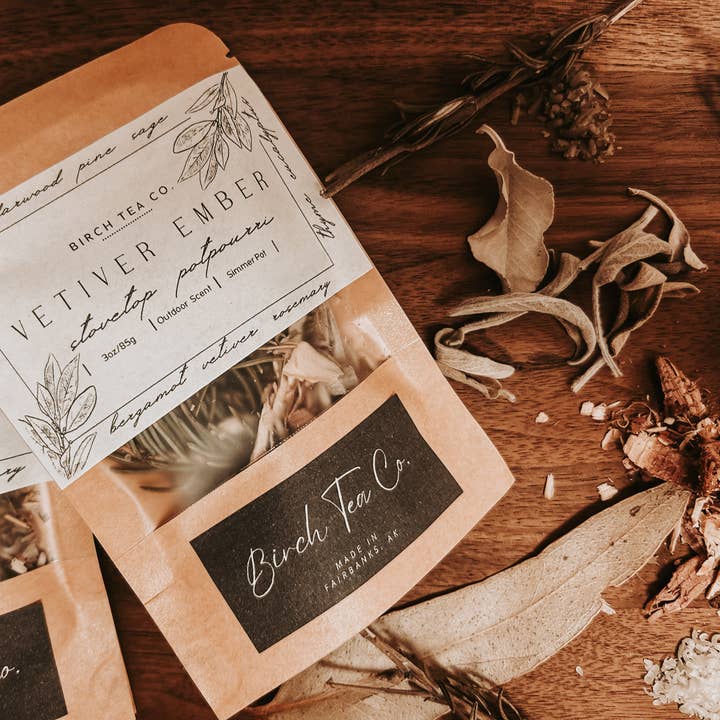 Birch Tea Co. - Vente Pots-pourris - Kit de pot-pourri à la cuisinière Vetiver Ember parfum nostalgique3