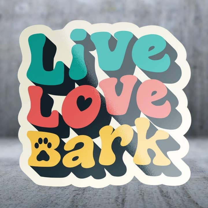 Vivre Aimer Aboyer - Autocollant pour la vente par Two Feet Treats