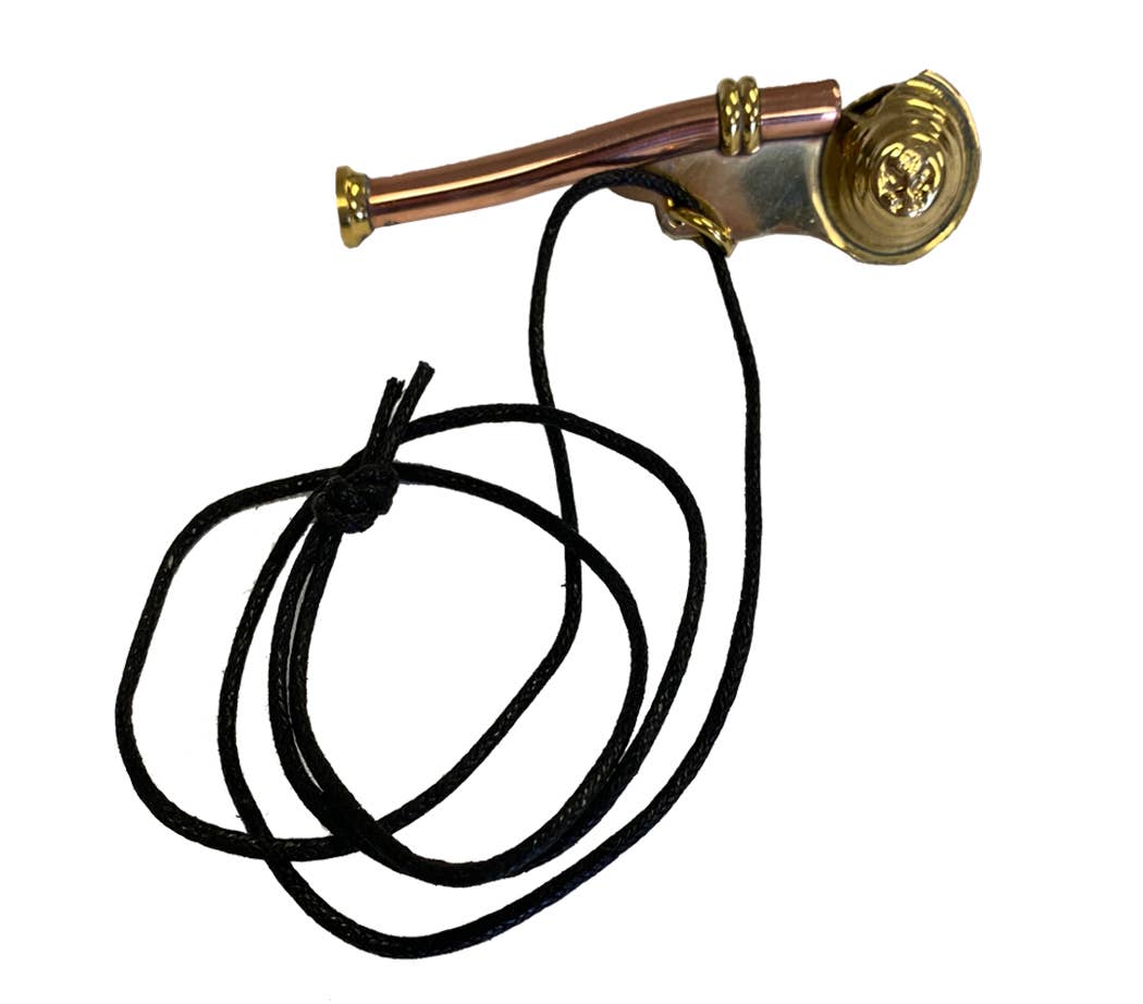Madison Bay Co. - Historical Home Decor Reproductions - Wholesale Keepsake Coin/Token - Brass and Copper Bosun Whistle with Black Necklace Cord, 3"1