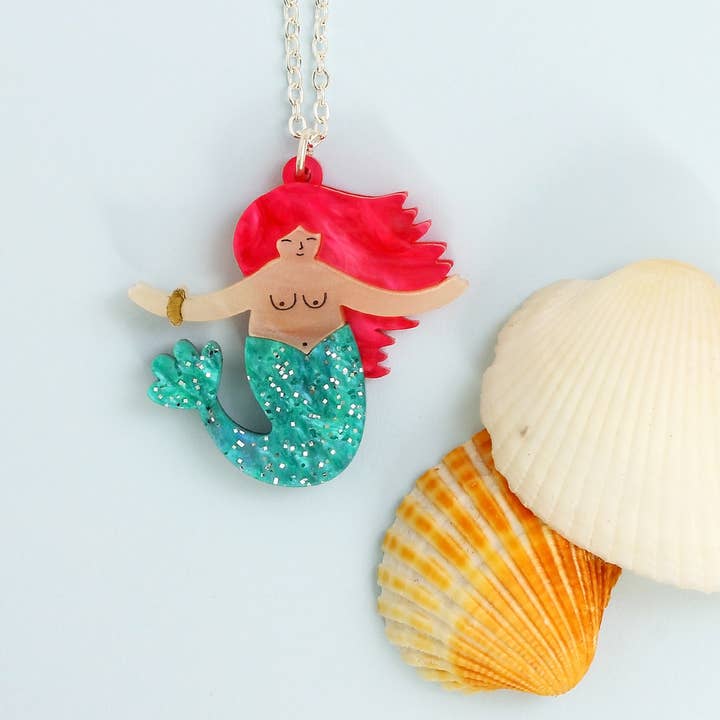 Naked Mermaid Necklace - Pink for wholesale by Little Moose