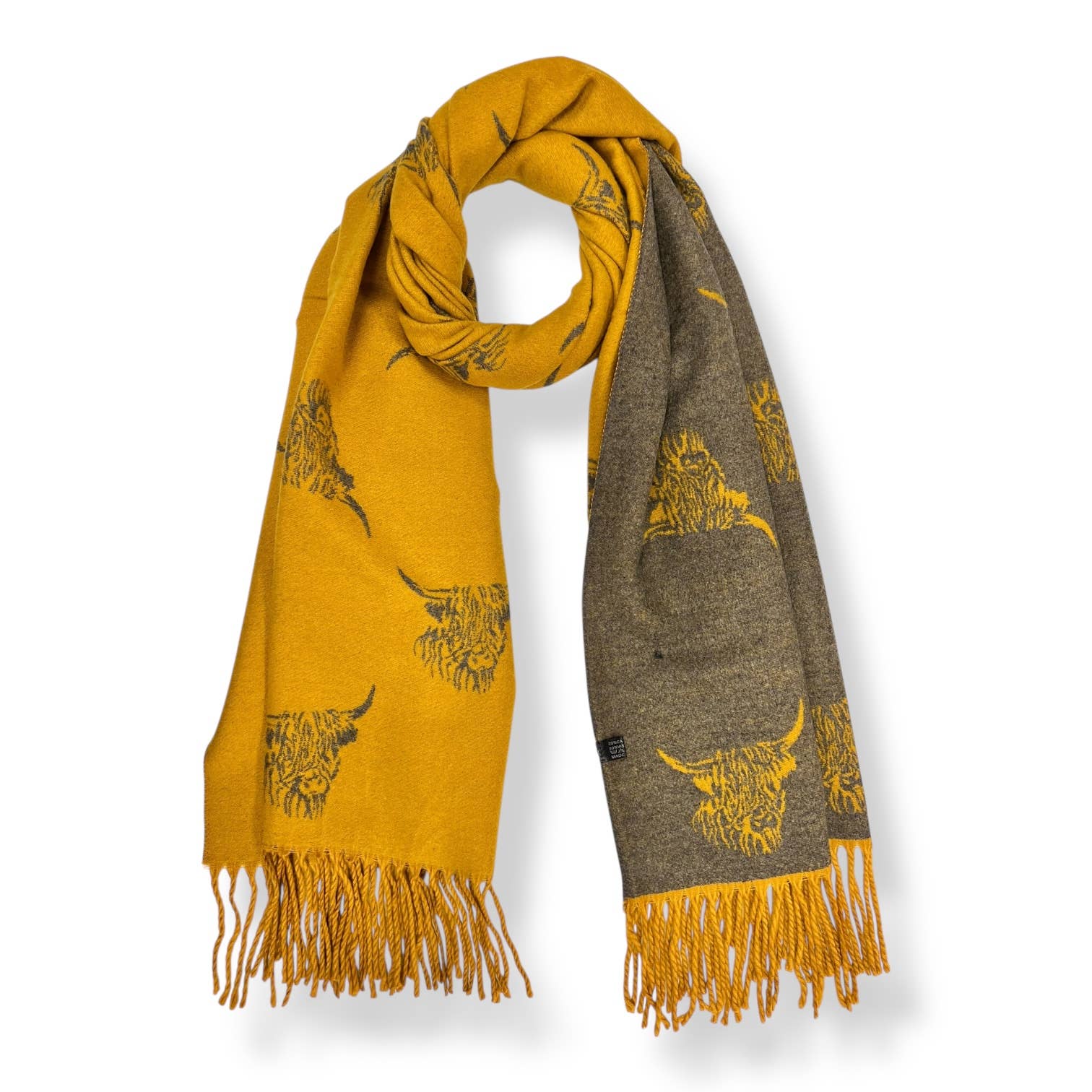 London Scarves - Wholesale Scarf - Women's - Highland cows on cashmere blend scarf finished with tassels7
