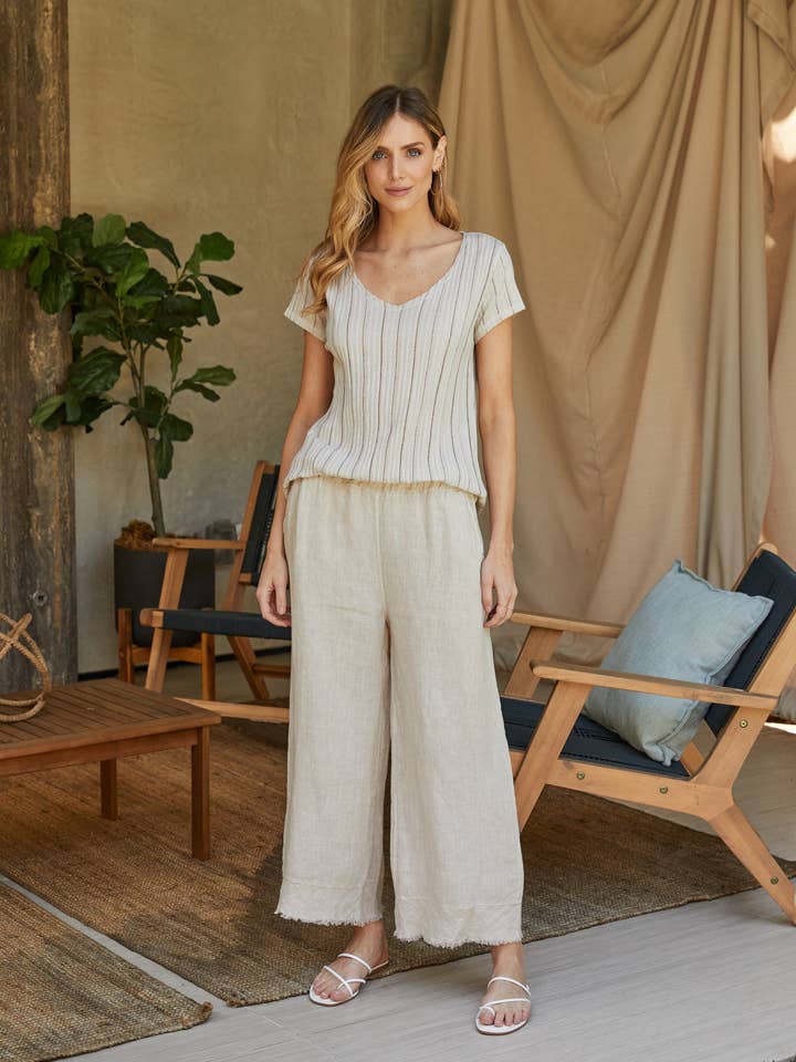 SCOOP NECK SHORT SLEEVE RIB COTTON T-SHIRT (41288-S-XL-BEIGE) for wholesale by MILIO MILANO