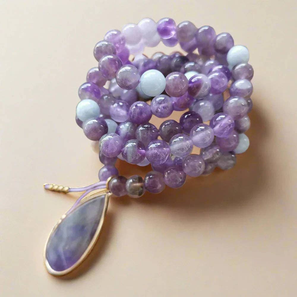 Harmony Mala - Vente Collier de perles - Collier de perles Mala en améthyste avec pendentif — Calme et équilibre des chakras2