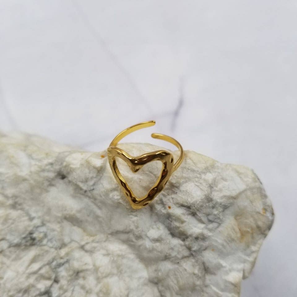 The Pretty Jewellery - Venta al por mayor Anillo de banda/apilable - Anillo ajustable de corazón abierto martillado0