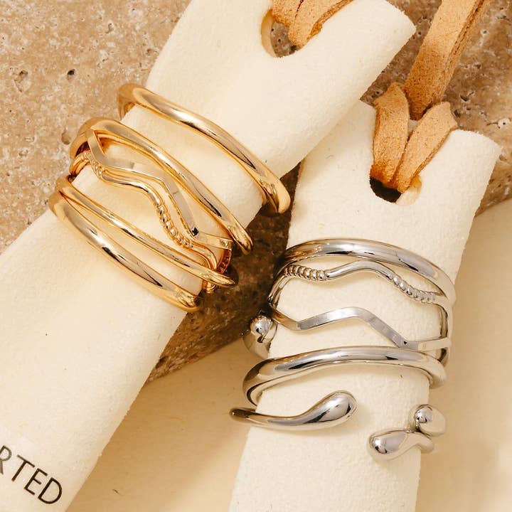 Assorterede bølgede 5 stk. sæt med båndringe for engroshandel hos Anarchy Street