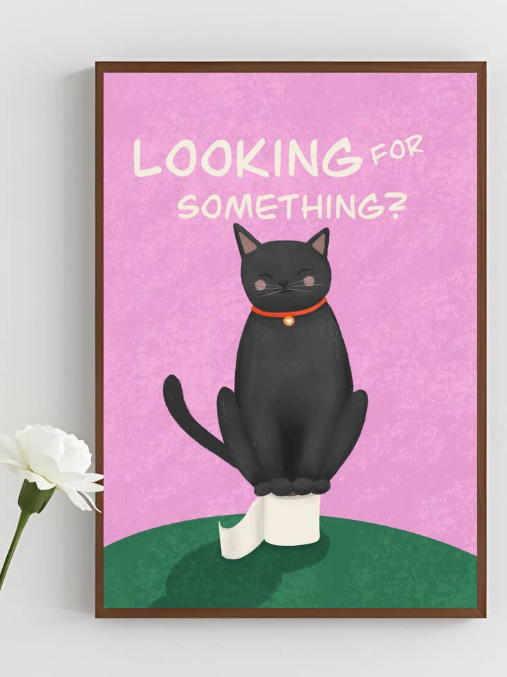 Black Cat Bathroom Art Print, Unframed for wholesale by HanVos Art