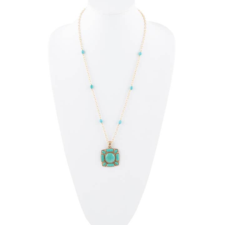 Squared Up Halskette mit Anhänger in grünem Türkis für den Großhandel von Barse Jewelry