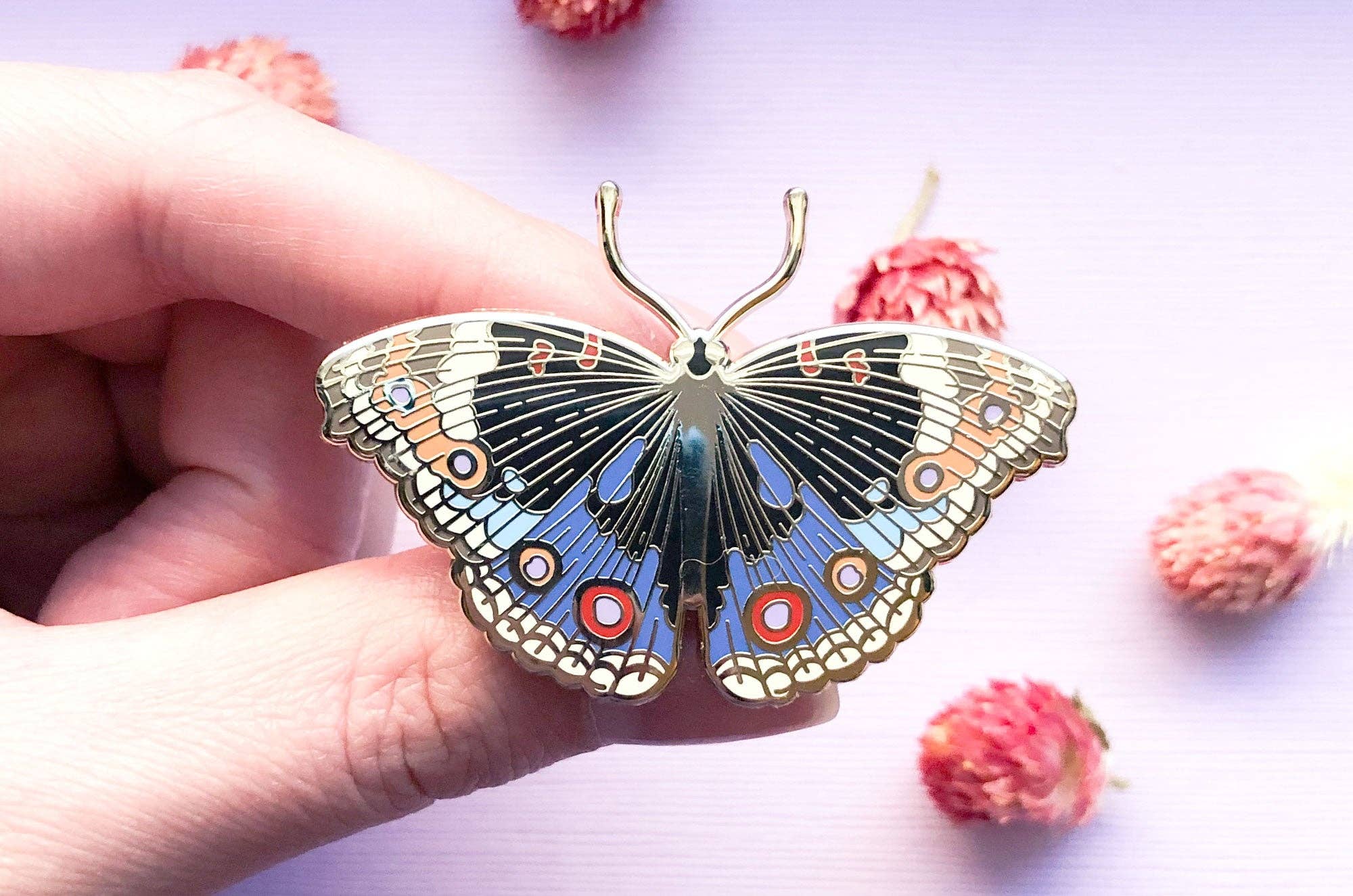 Alum and Ink - Wholesale Lapel Pin/Button - Blue Pansy Butterfly (Junonia orithya) Enamel Pin5