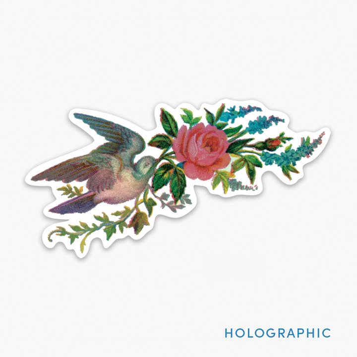 Sadie / Holographic • Sticker • Vintage Bird and Rose Floral for wholesale by The Digital Chromist