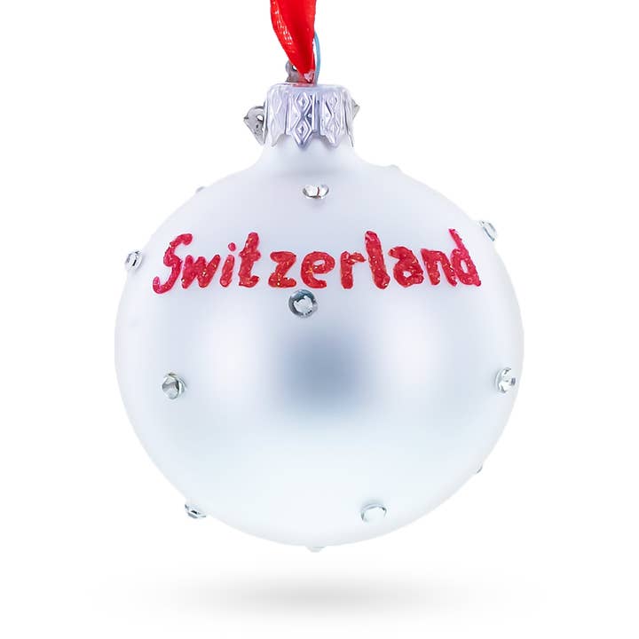 BestPysanky - Wholesale Ornament - Swiss Flag Crystal Accents on Glass Ball Christmas Ornament1