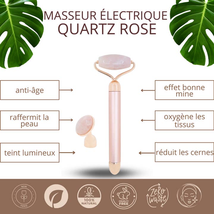 Zen'Arôme - Vente Rouleau beauté/visage - Roller Masseur visage électrique Quartz Rose double tête1
