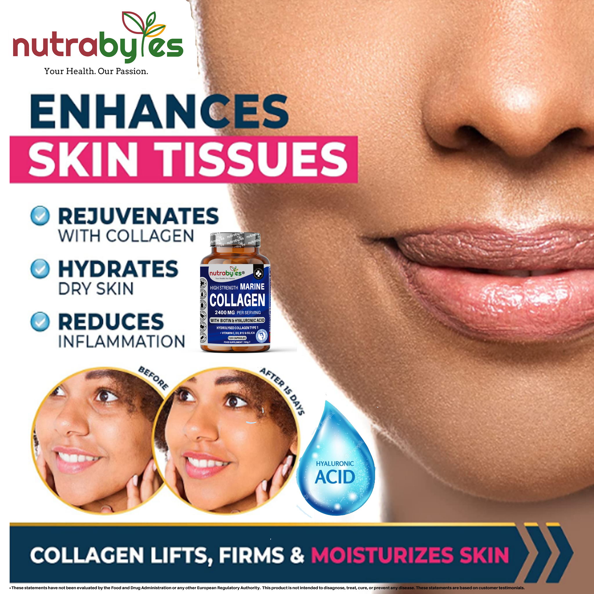 NUTRABYTES - Vendita all'ingrosso Vitamine/integratori orali - Integratore di Collagene Marino ad Alta Resistenza per donne e uomini (120 Capsule) | 2400 mg di Peptidi di Proteine di Collagene Marino Idrolizzato | Collagene Tipo 1 | Arricchito con Acido Ialuronico, Biotina, Silice, Vitamina C, D3, B6 e B12 | Prodotto nel Regno Unito3