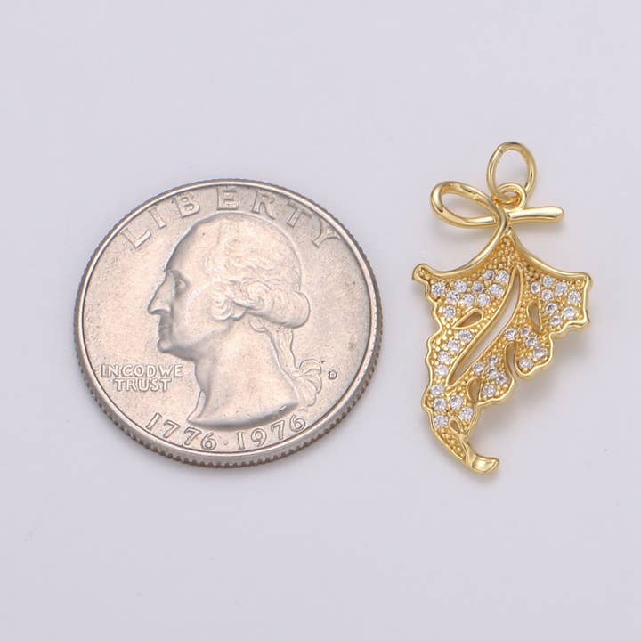 Aim Eternal - Wholesale Individual Charm/Pendant - 24K Gold Maple Leaf Charm Gold Maple Leaf Charm Cubic Maple Leaf Charm Nature or Forest Jewelry Inspired E-2081
