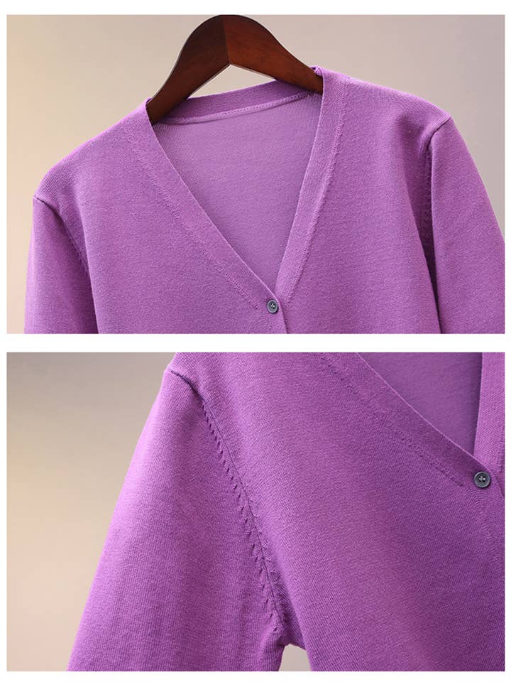 NINEXIS - Wholesale Cardigan - Women's - CWOCAL0333_Button Down Sleeve V-Neck Cardigan Sweater8