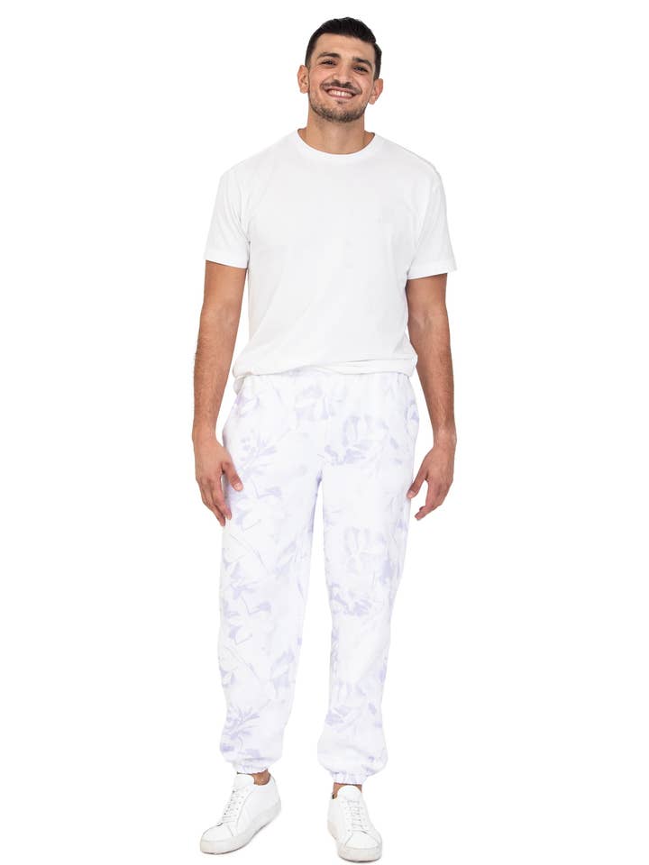 Pantalon de survêtement décontracté en polaire haut de gamme pour homme à imprimé floral lavande pour la vente par Lazypants