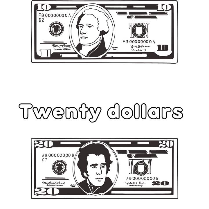 The Wealthy Toolbox - Wholesale Coloring Book - Kids & Baby - Ten and Twenty Dollar Bill Coloring Sheet