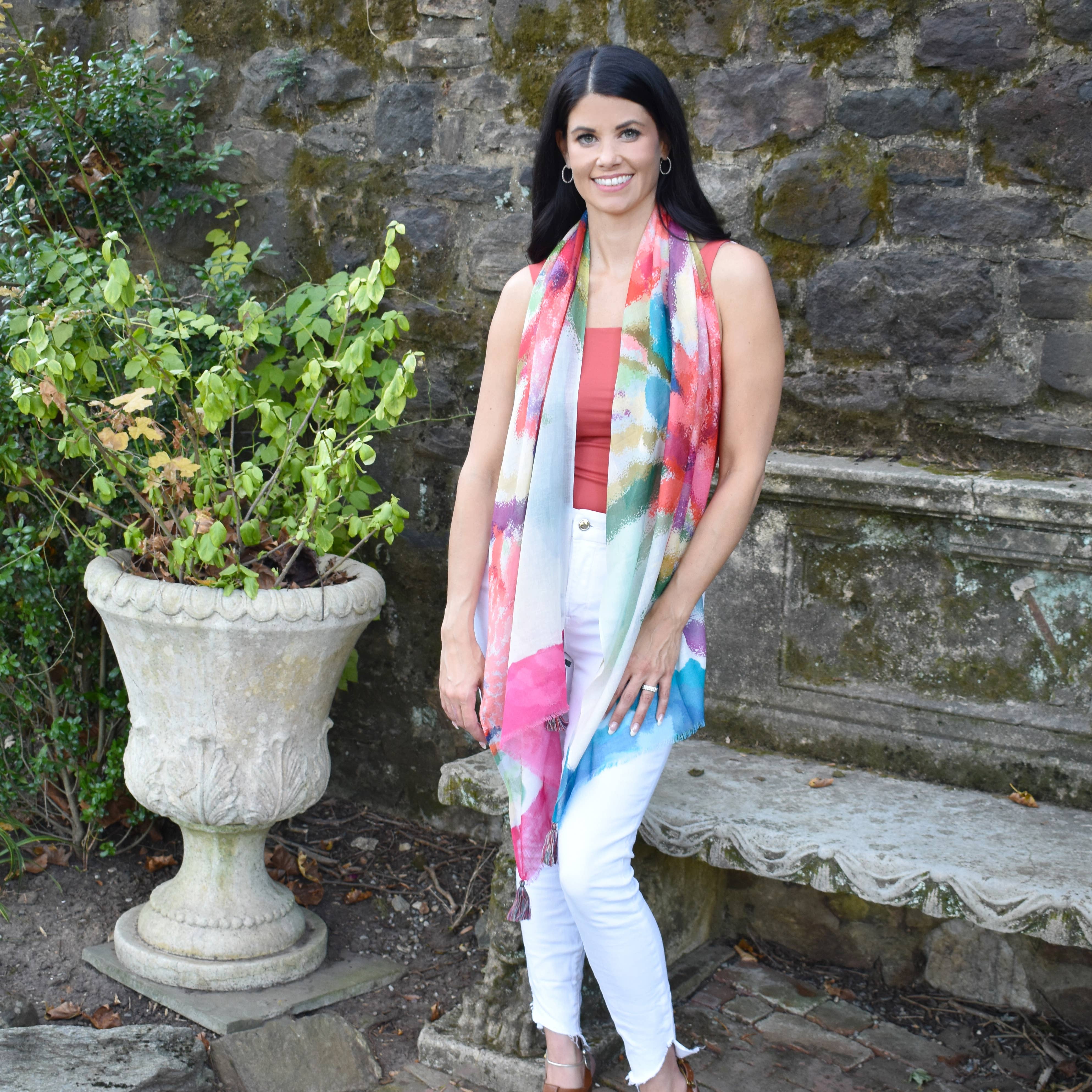 Dupatta Designs - Wholesale Scarf - Women's - Fernhill Narrow Painterly Floral Scarf1