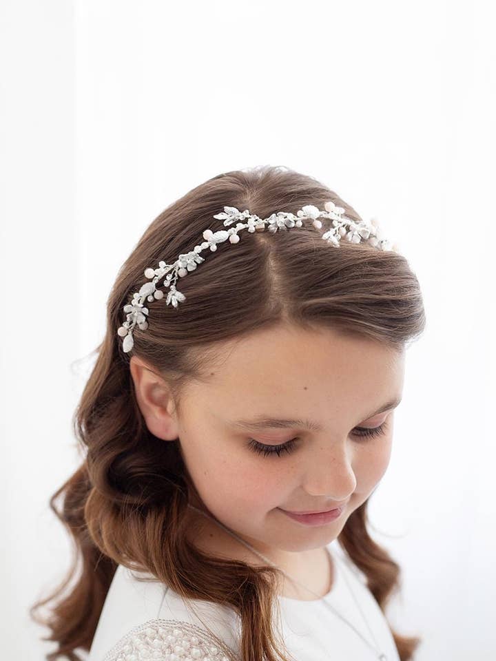 Flower Girl Headband Emma Blush Pink Hair Vine Headpiece for wholesale by allureweddingjewelry