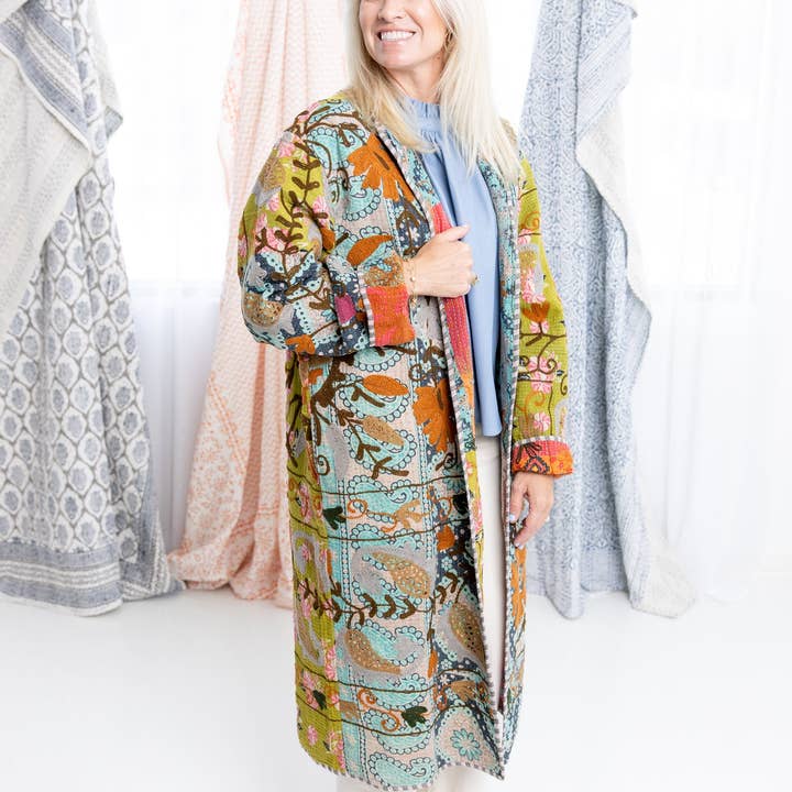 Embroidered Tapestry Trail Kantha Coat for wholesale by Rahab's Rope
