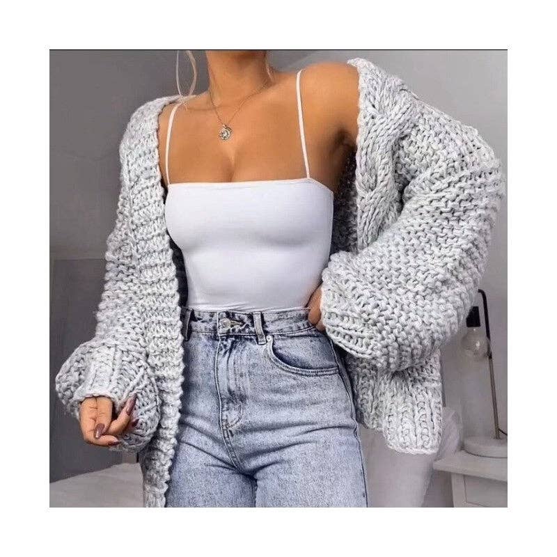 UZ Wholesale Store - Wholesale Cardigan - Dames - Loszittend effen oversized grofgebreid vest3