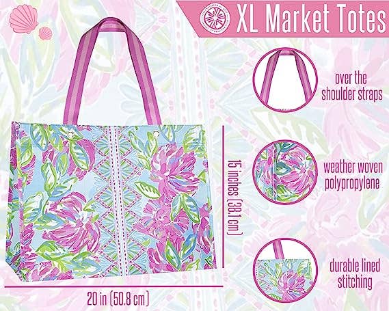 Lilly Pulitzer by Lifeguard Press - Wholesale Grocery/Shopping Bag - XL Market Shopper, Totally Blossom1