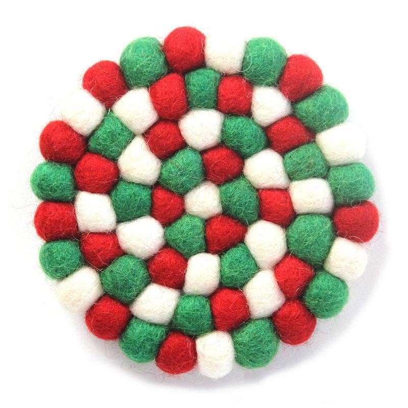 Global Groove Life - Wholesale Coasters - Classic Xmas Colors-- Red, White and Green Felt Coasters-Set0