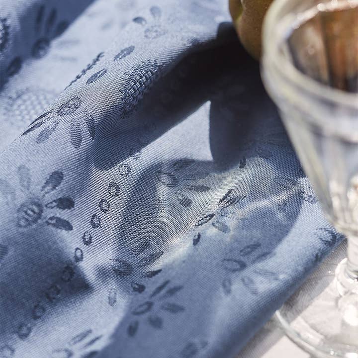 Ink blue damask tablecloth Eloges for wholesale by Sylvie Thiriez