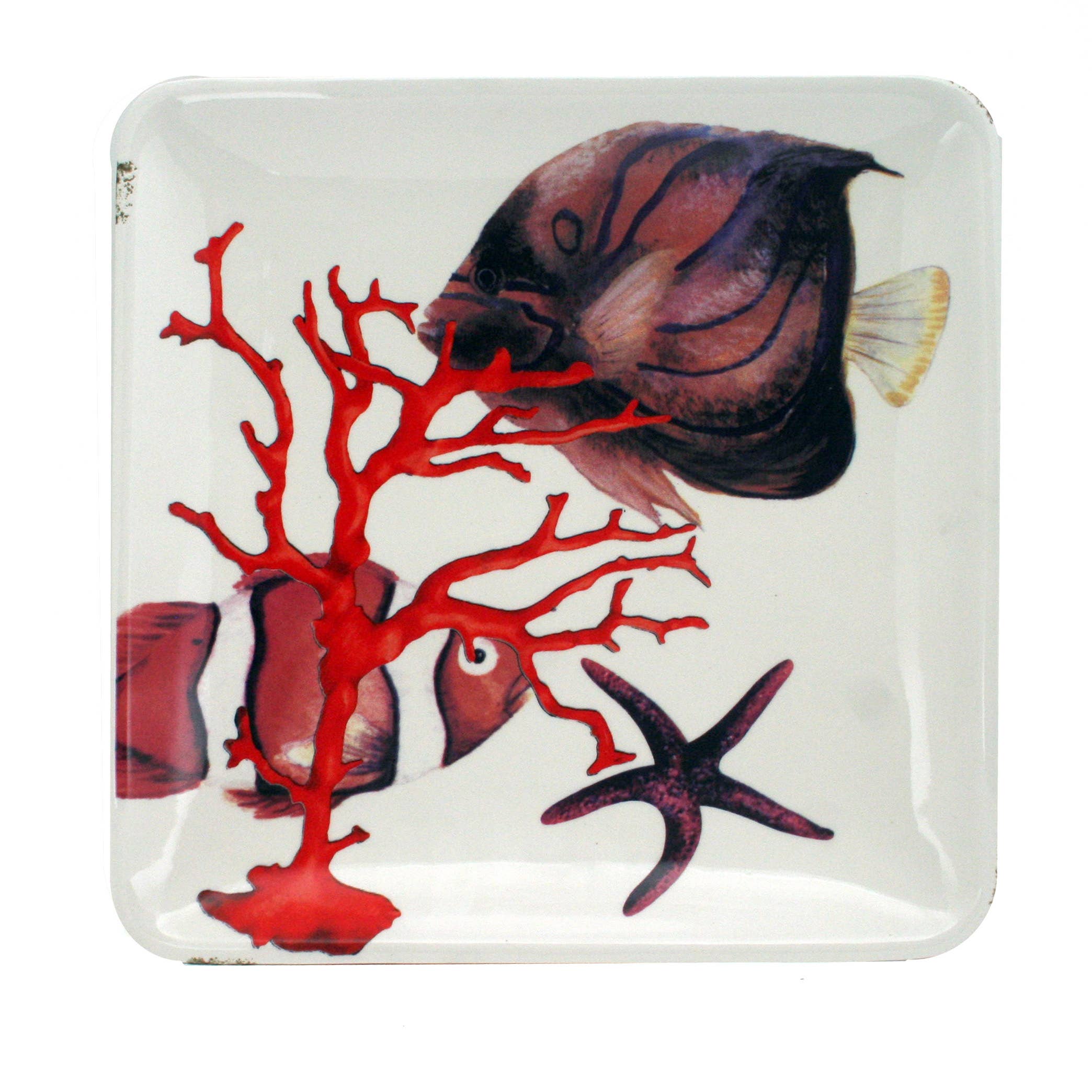 Modern Coastal by Contrast Inc. - Vente Assiettes/plats/bols de décoration - Grande plaque de récif de corail en céramique carrée0