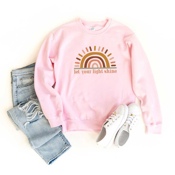 Let Your Light Shine Colorful Sun | Sweatshirt | Faith for wholesale by Uplifting Threads Co Wholesale