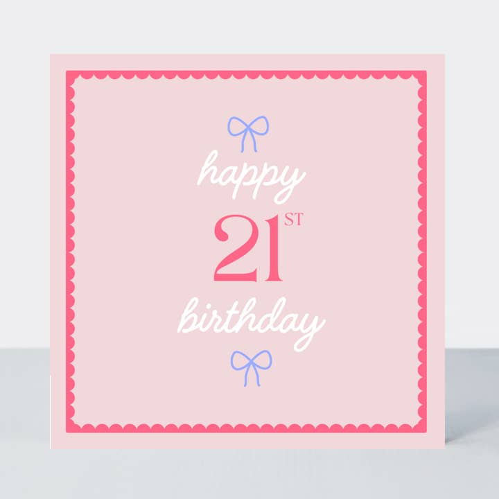 Coco 21st Twenty One Pink Bow Pretty Birthday Card for wholesale by Petimo