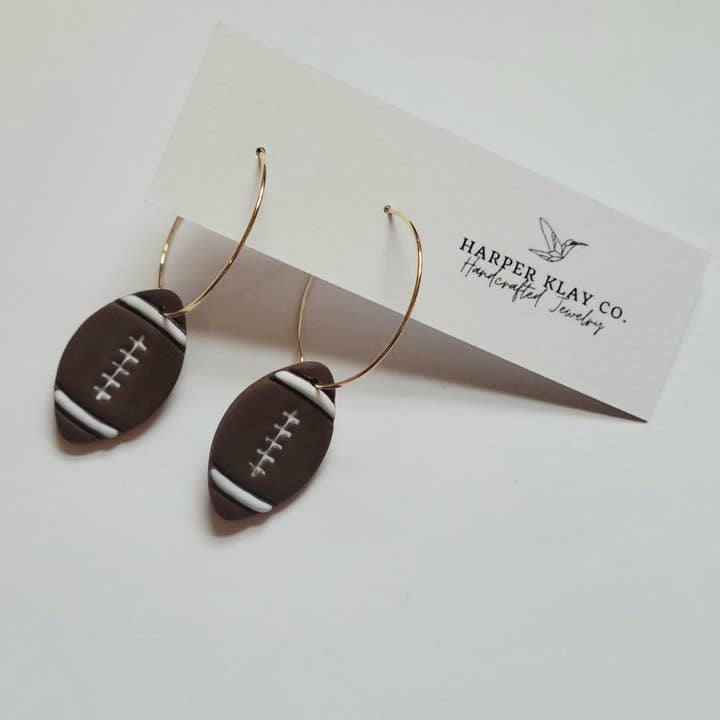 Harper Klay Co - Wholesale Hoop Earrings - The Football Hoops- Fall Polymer Clay Earrings 1