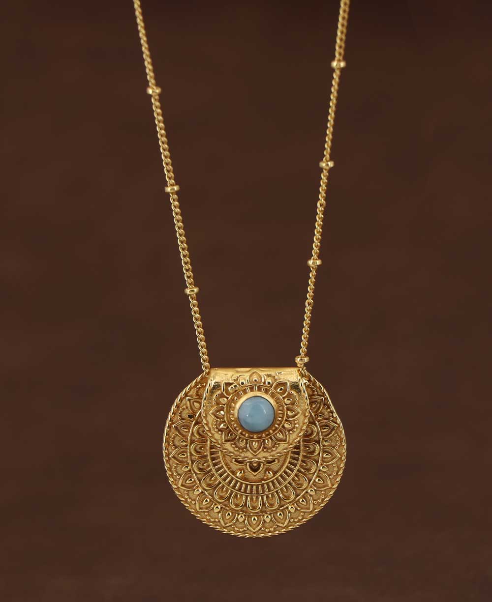 Culture Spot - Wholesale Pendant/Charm Necklace - Inspirational Gold Plated Mandala Necklace with Larimar Stone4