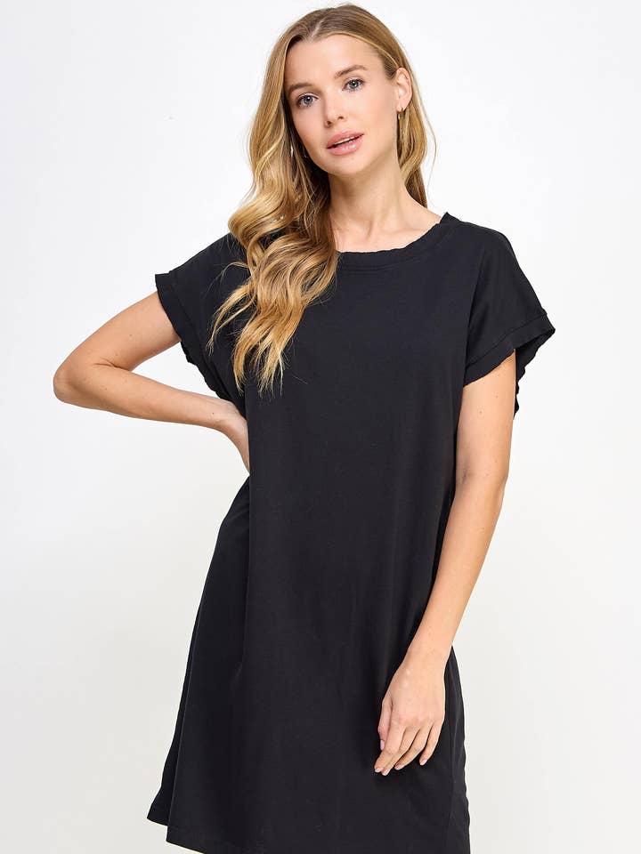 Honestee - Wholesale Dress - Women's - Blank Mineral Washed Short Sleeve Mini Dress