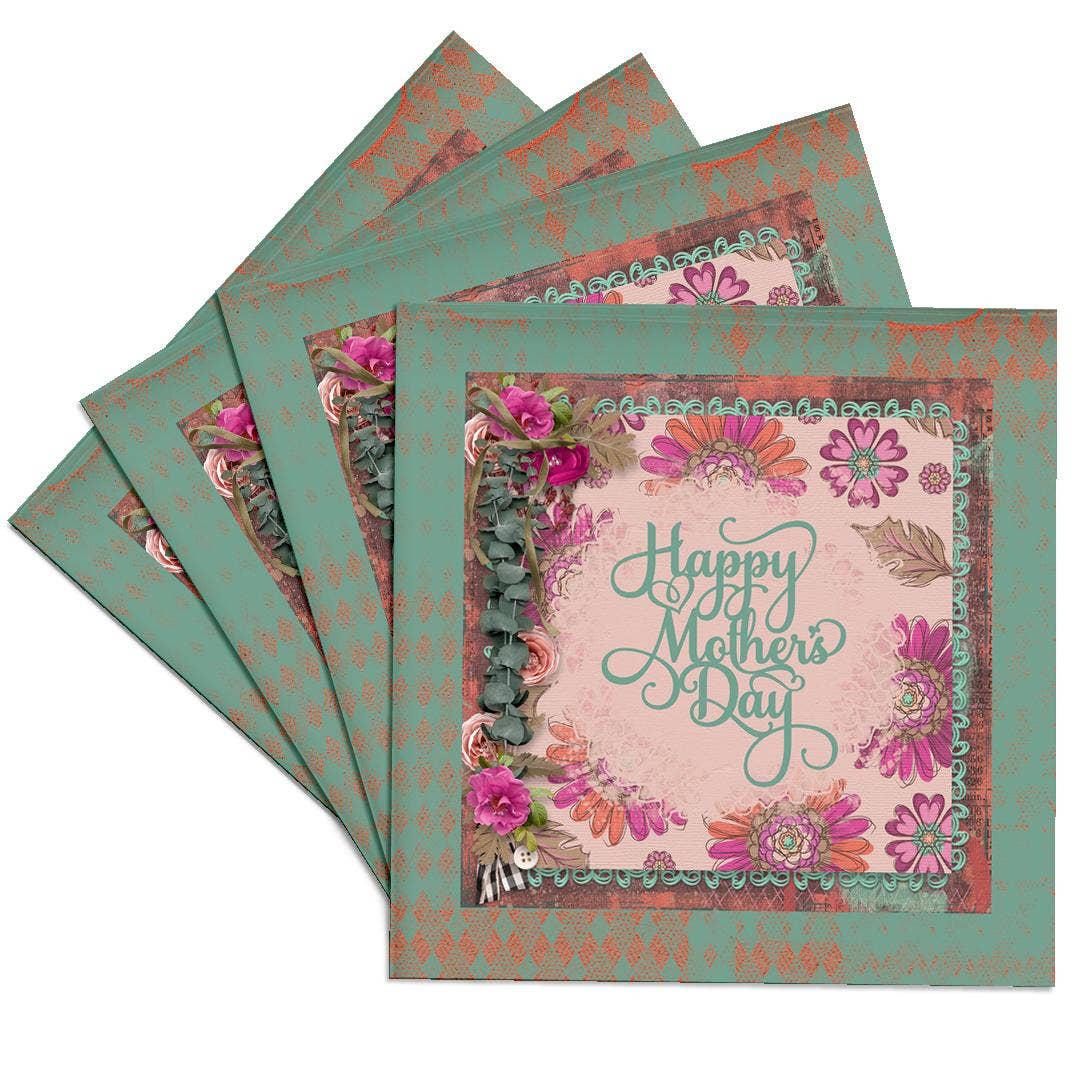 3dRose – wholesale Coasters – 3dRose, Image of Happy Mothers Day, Flora Frame, Pink, Green, Coaster0