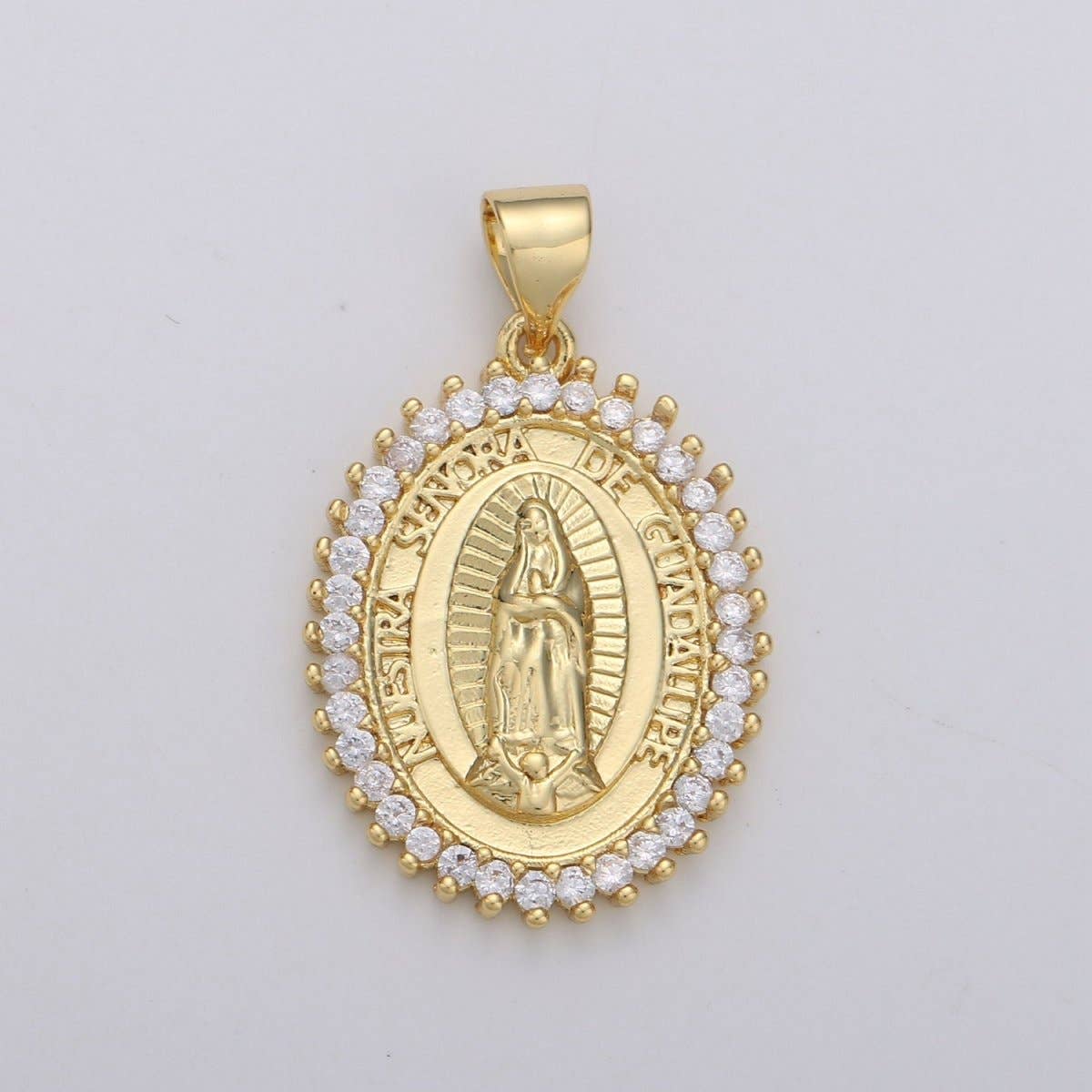 Aim Eternal - Wholesale Pendant/Charm Necklace - Overstock Clearance 24k Gold Filled Virgin Mary Pendant Necklace Pink Micro Pave Virgen de Guadalupe Medallion Pendant for Necklace Religious Jewelry Supply I-649 I-6500