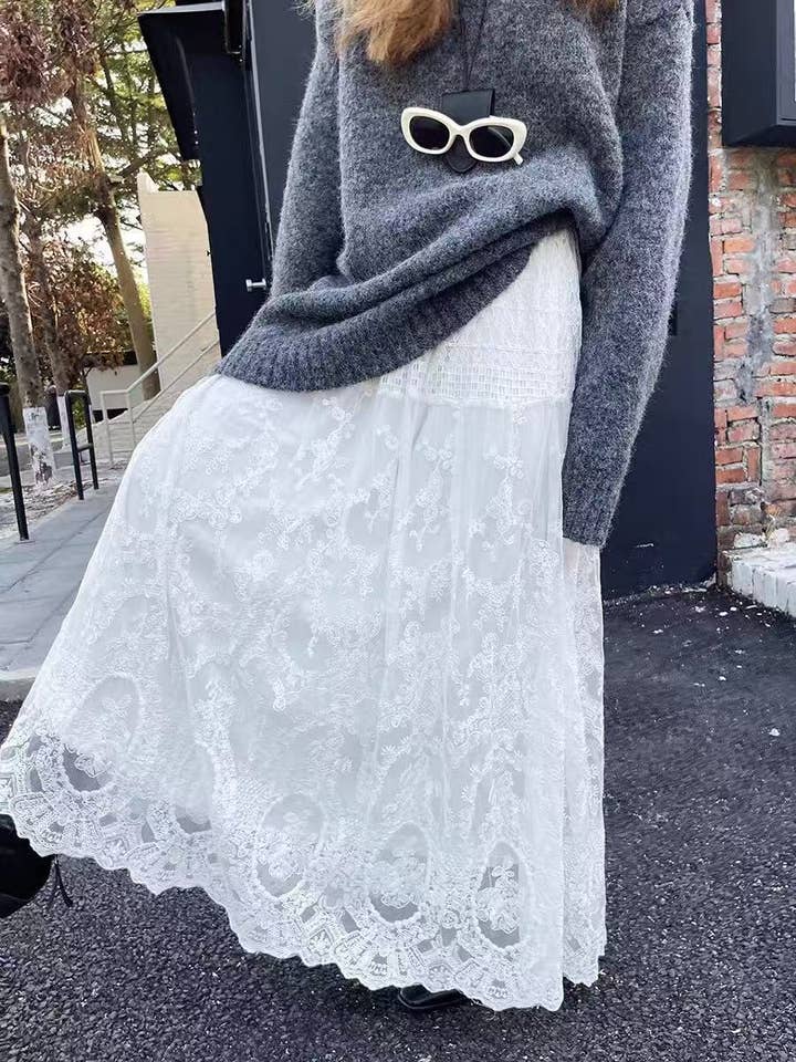 Miss Sparkling - Wholesale Skirt - Women's - Lace Overlay Maxi Skirt1