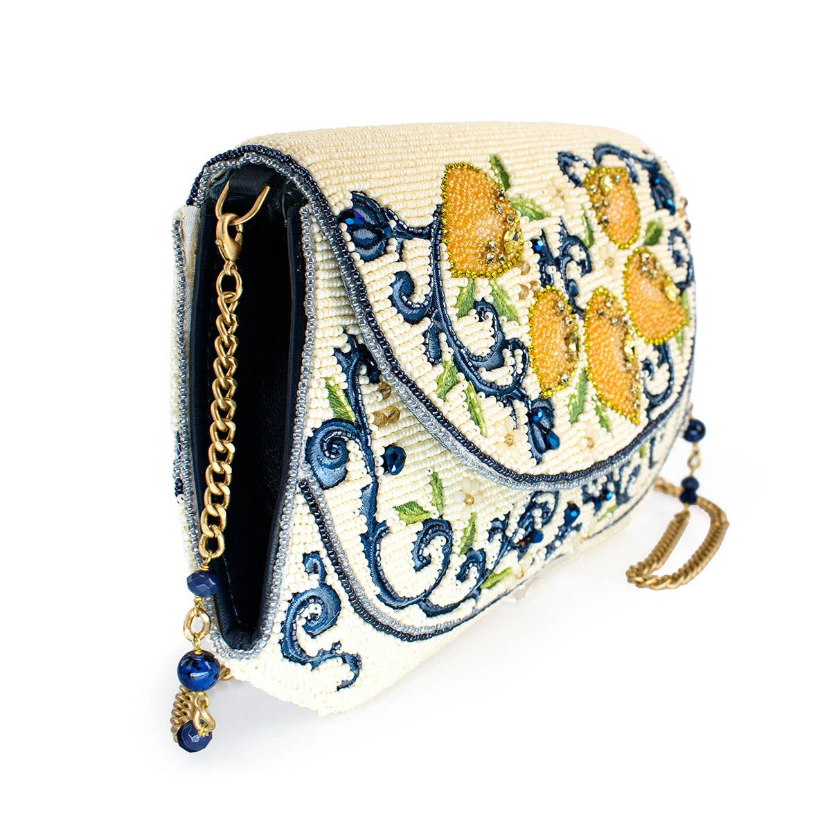 Mary Frances Accessories – wholesale Crossbody bag – Women's – Capri Lemons Yellow and Blue Beaded Crossbody Handbag1