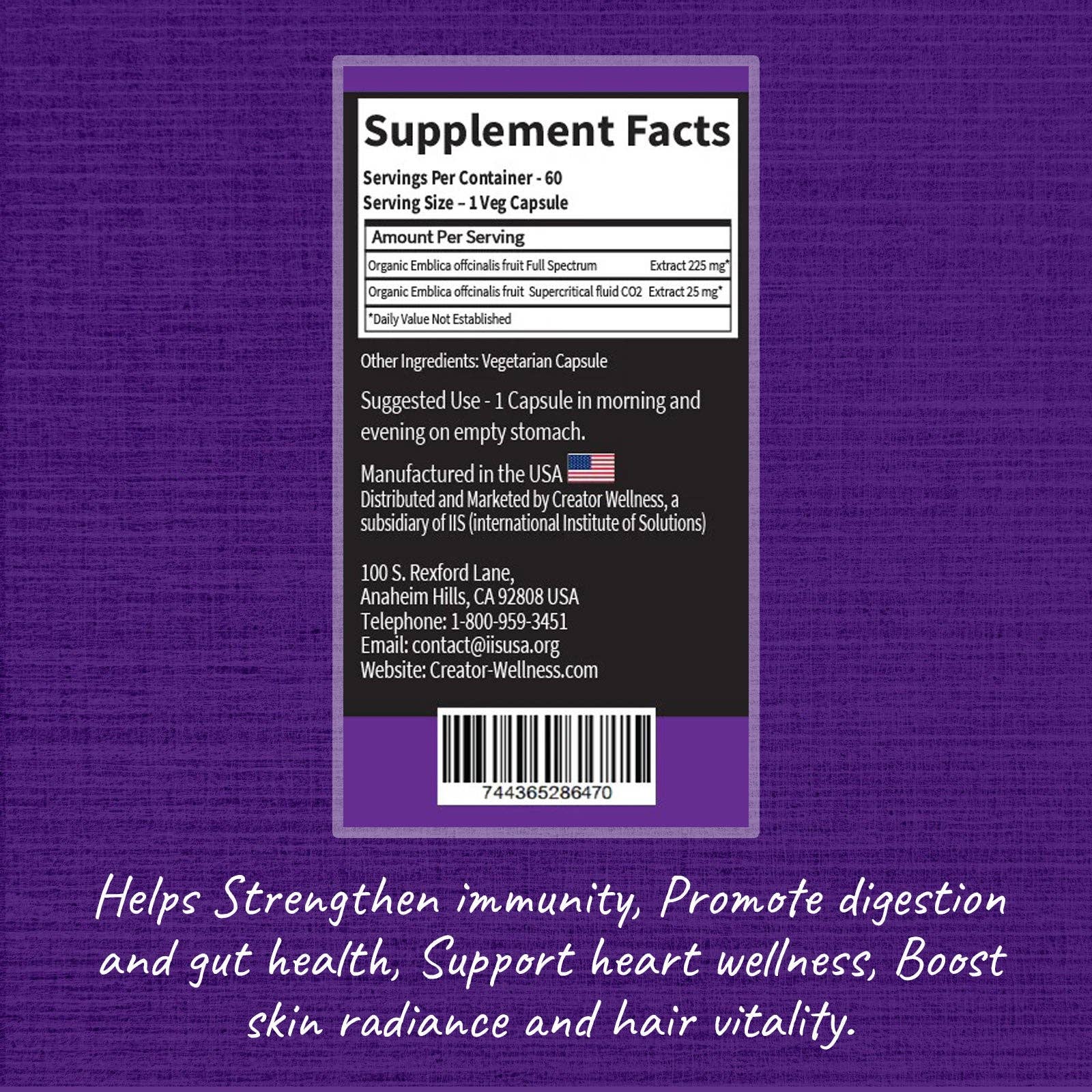 Creator Wellness - Wholesale Oral Supplement/Vitamin - Amla Supplement | 225mg Indian Gooseberry Extract | 60 Caps5