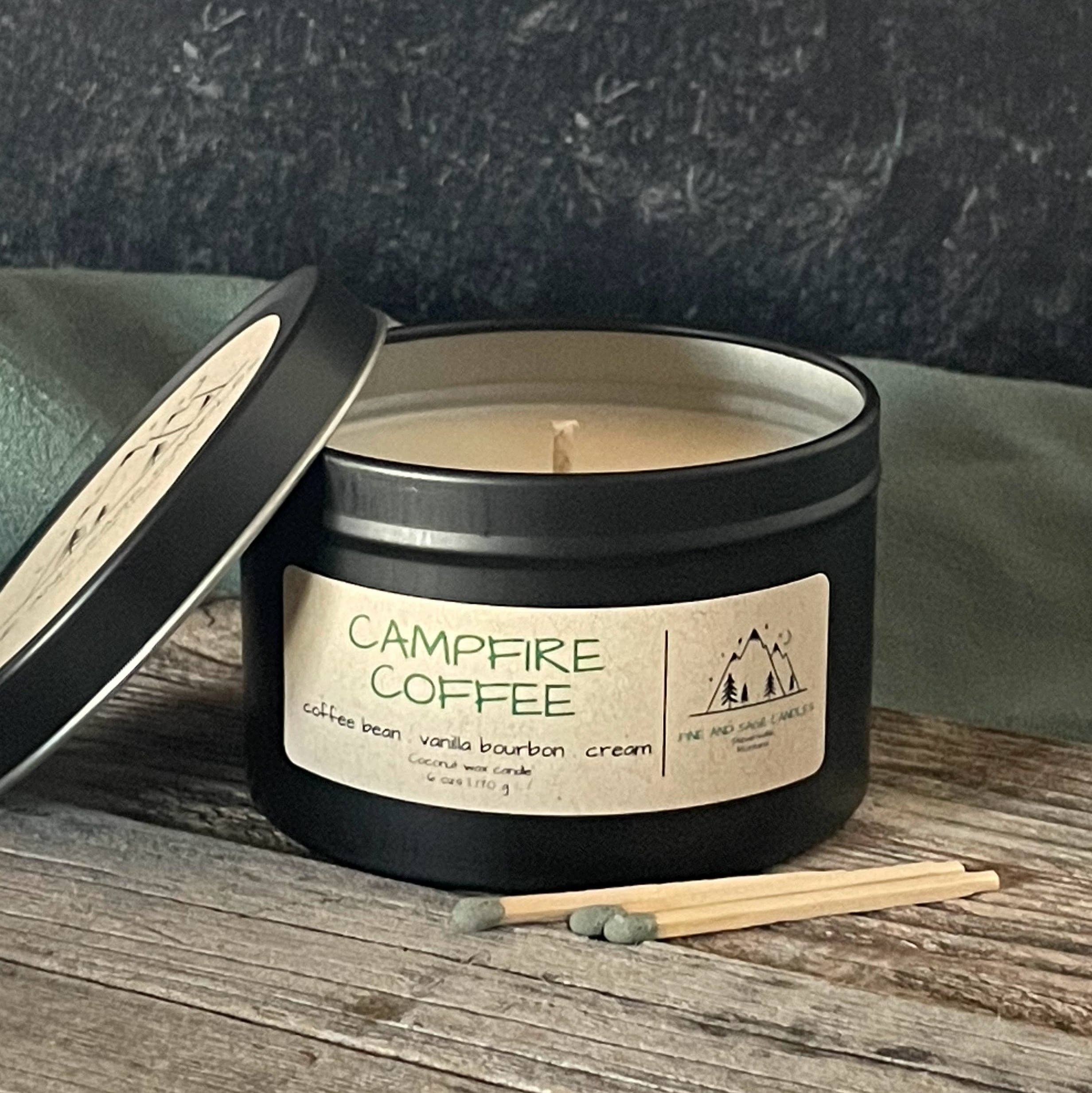 Pine and Sage Candles - Wholesale Travel Candles - Campfire Coffee-6 oz. Black Matte Candle Tin3