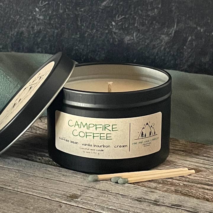 Pine and Sage Candles - Wholesale Travel Candles - Campfire Coffee-6 oz. Black Matte Candle Tin3